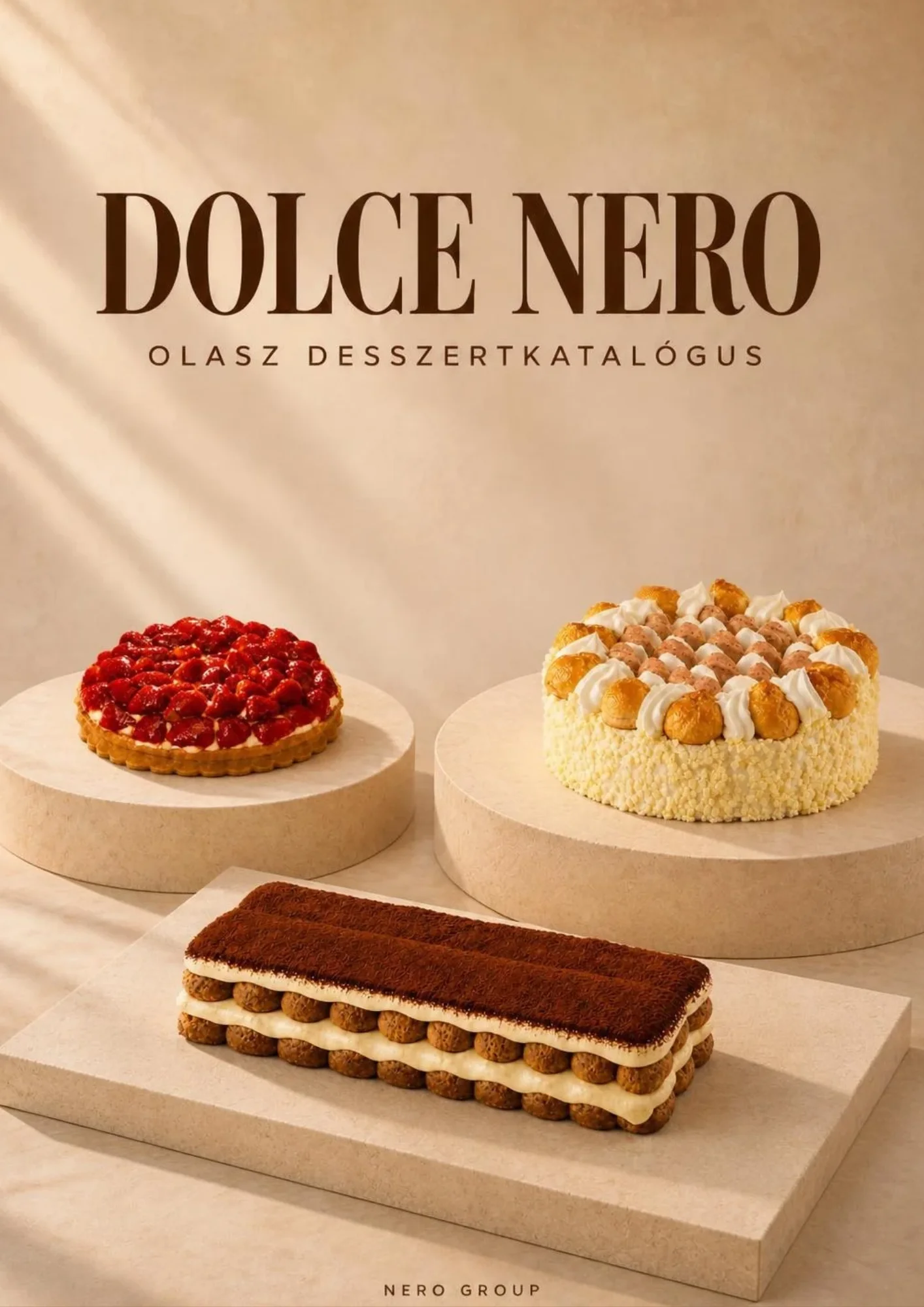 DOLCE NERO – italienischer Dessertkatalog: Erdbeertartelette, Saint-Honoré-Torte und Tiramisu