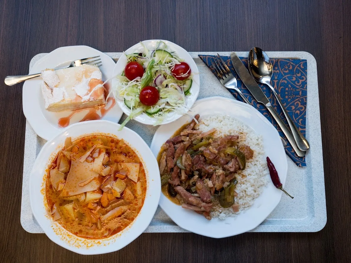 A three-course lunch on a tray
